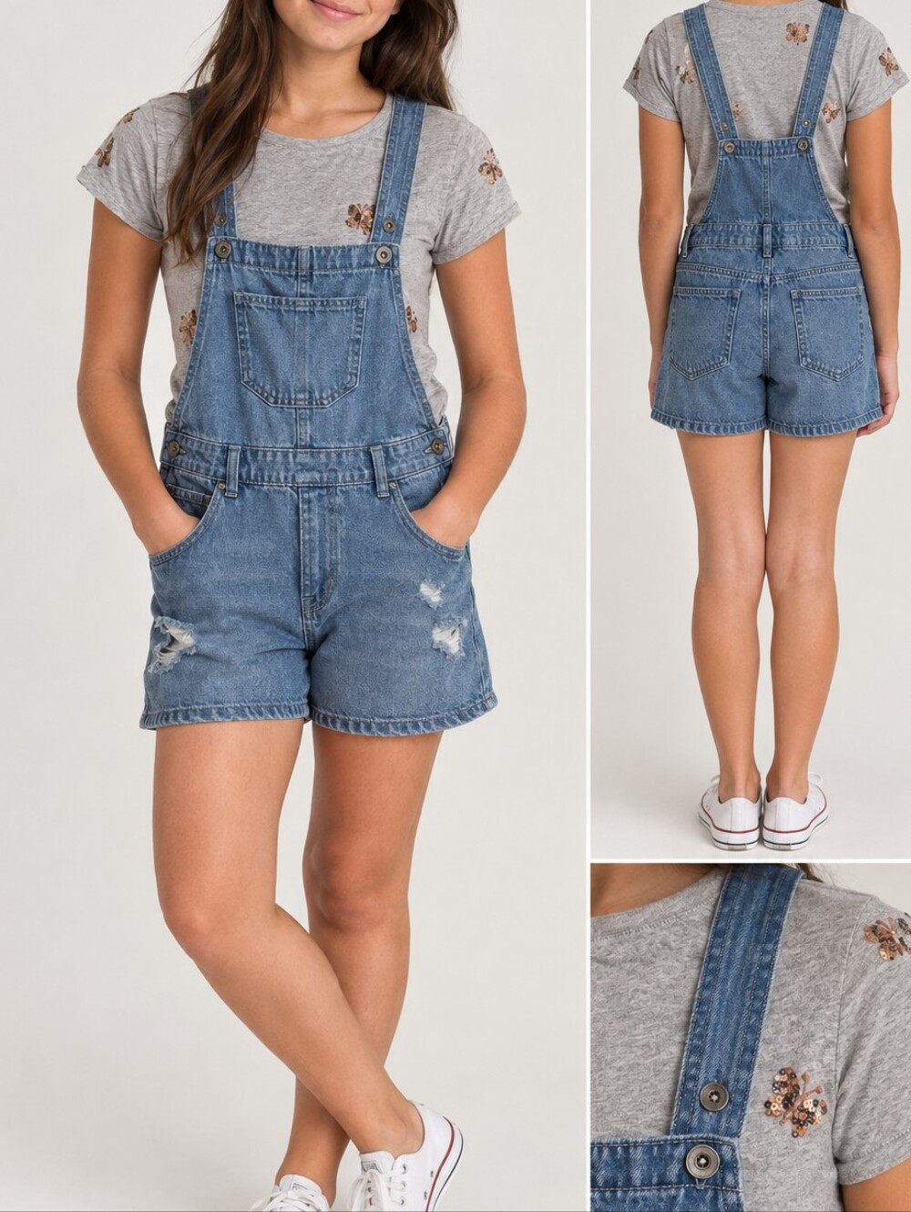 Girls 2-Piece Outfit Set - PLACE Denim Overalls & GAP Butterfly Tee - Size 10/12